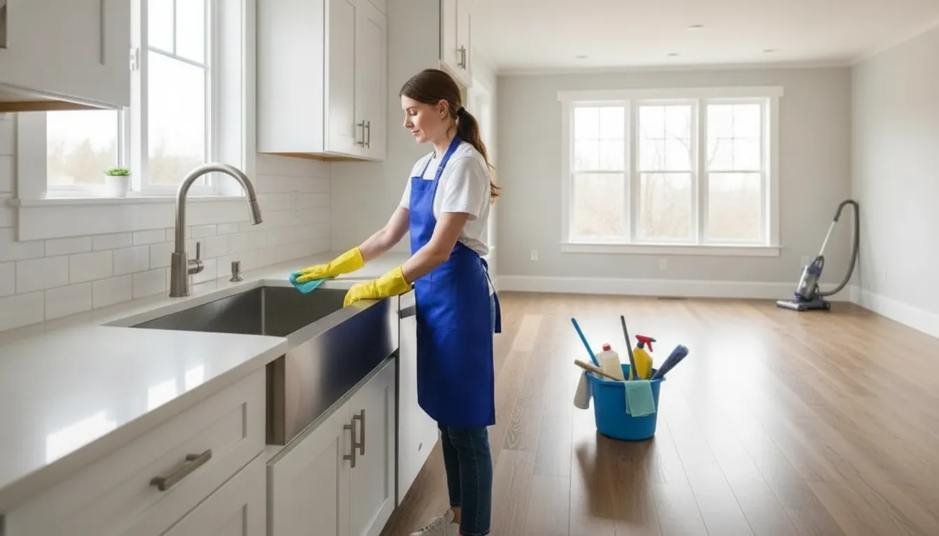 Professional cleaner preparing an empty home for move-out