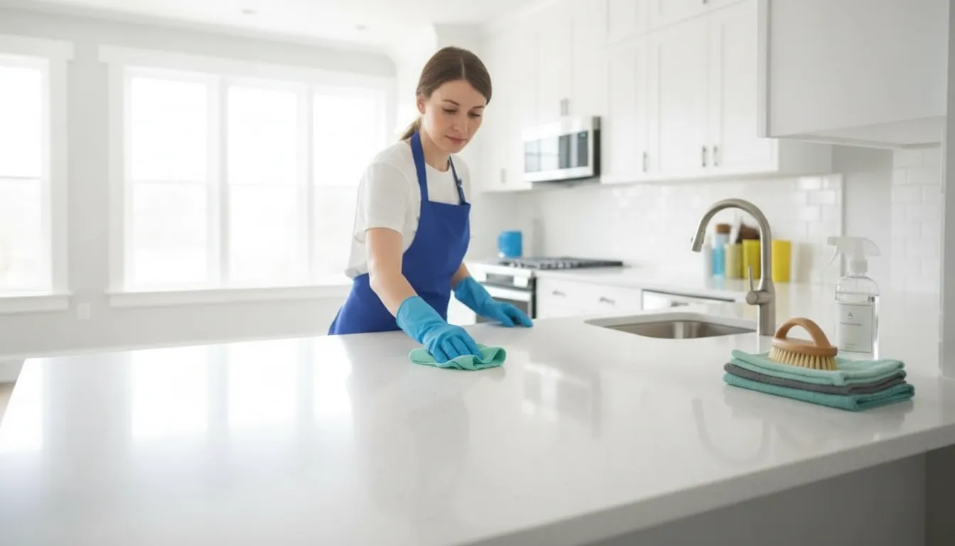 Professional cleaner preparing an empty home for move-out
