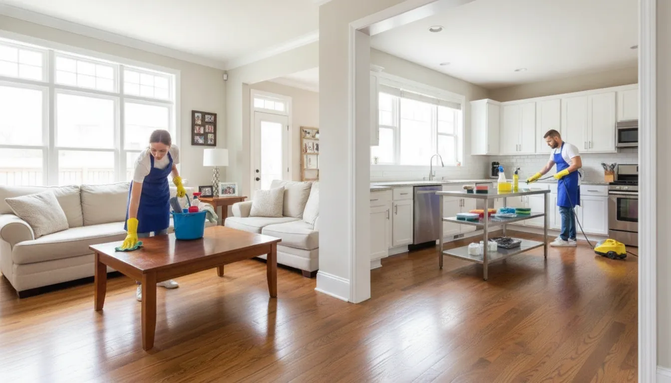 Professional cleaners giving a home routine and detailed care