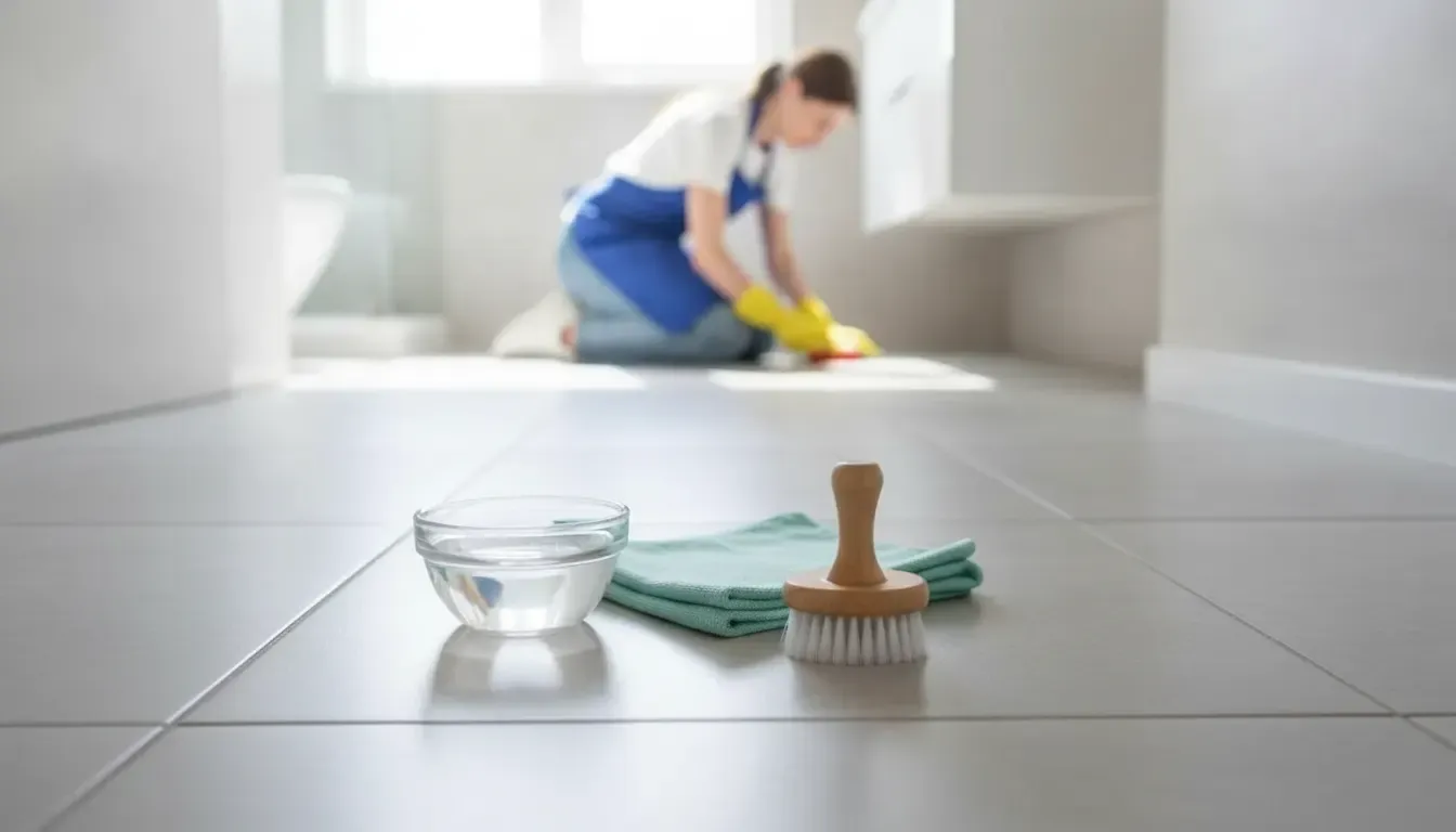 Tile and grout cleaning tools with a soft brush and microfiber cloth