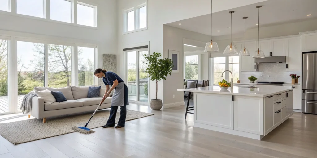 A spotless, bright kitchen after professional residential cleaning services.